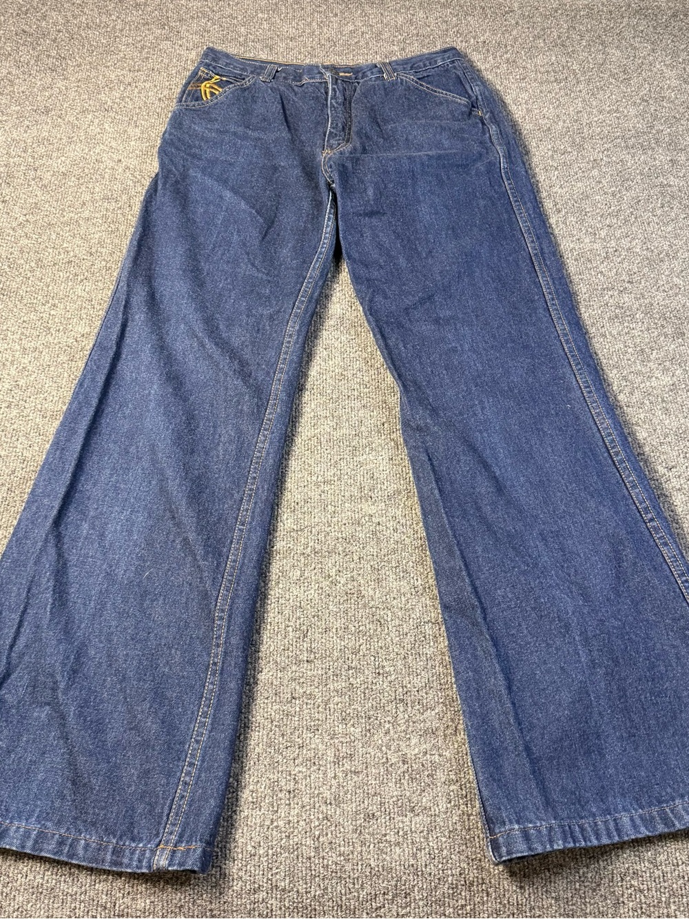 Vintage Male Airflow Ultra Flare Bell Bottom Jeans Embroidered Denim